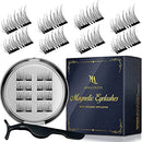 Upgrade Triple Magnetic Eyelashes, Segmented False Eyelashes, 3D Reusable Eyelashes with Applicator Kit, No Glue, Easy to Apply, Light weight, Natural Look, (8 PC with Tweezer, 1.14 inch/29 mm) Miracolove