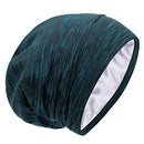 Satin Lined Hair Cover Sleep Cap - Adjustable Stay on No Fading Slouchy Skull Night Sleeping Beanie for Frizzy Natural Curly Hair Protection - Heather Lake Blue GB Selected
