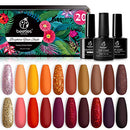 Beetles 20 Pcs Gel Nail Polish Kit, Full Maroon Soak Off Nail Gel Polish Gold Yellow Nail Polish Red Burgundy Glitter Gel Polish Starter Kit with Glossy & Matte Top Coat and Base Coat beetles Gel Polish
