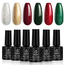 Beetles Gel Nail Polish Set, Chrismas New Year Kit Sparkle Green Glitter Gold Silver Dark Green Dark Red Soak Off Nail Lamp LED Cured, 7.3ml Each Bottle for Nail Art Design Holiday Gift beetles Gel Polish