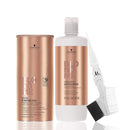 Schwarzkopf BlondMe Powder Bleach Premium Lightener 9+ Bond Enforcing Dust Free 900g, Schwarzkopf BlondMe 9% / 30 Volume Premium Developer 1 Liter, M Hair Designs Tint Brush/Comb (Bundle - 3 items) M Hair Designs