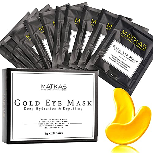 MATKAS Gold Under Eye Patches - 0.3% Pure Retinol + Hyaluronic Acid + Collagen for Dark Circles, Wrinkles, and Puffy Eyes, Under Eye Mask Puffiness Treatment for Women, Under Eye Gel Pads, Bag Patch MATKAS