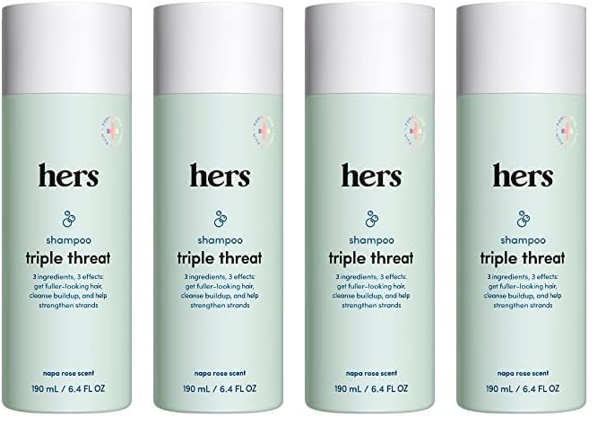 hers triple threat shampoo for hair that feels and looks thicker and stronger with biotin, saw palmetto, pumpkin seed oil, lightly scented with rose, helps control hair shedding, 2 pack, 6.4oz Infinity Warehouse