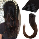 20 inch Rooted Clip in Remy Human Hair Extensions Ombre Black Brown for Women Seamless Light Balayage Clip on Real Hair Skin Weft Clip ins Highlighted 8pcs Hairpiece Short Straight Full Head Hair Weft Benehair