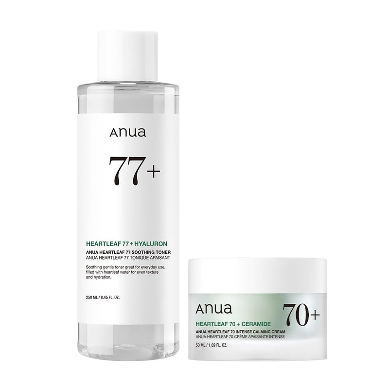 Anua Gentle Moisture Duo: Heartleaf 77 pH 5.5 Soothing Toner & Heartleaf 70 Intense Calming Cream for skin barrier repair, hyaluronic acid, panthenol for facial moisturizer, Vegan, Korean Skincare set Infinity Warehouse
