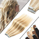 40 Pieces 100g Tape in Human Hair Extensions Highlighted Ash Blonde mixed Bleach Blonde 18 inch Long Skin Weft Tape in Straight Remy Hair Seamless Invisible Double Sided for Women