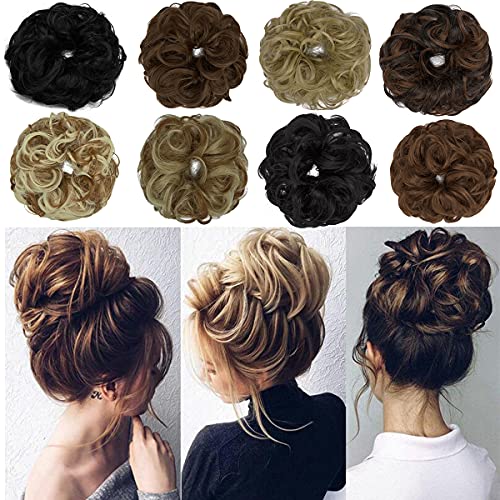 OKHOTY 2PCS Messy Bun Hair Piece Thick Updo Scrunchies Hair Extensions Ponytail Hair Accessories Ash Blonde(Light Brown Mix Ash Blonde) OKHOTY