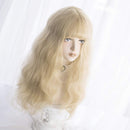 Long Wavy Wig Bangs - Natural Synthetic Hair Lolita Wig with Wig Cap For Women Cosplay and Daily Wear (Blonde) Alice Garden Wigs