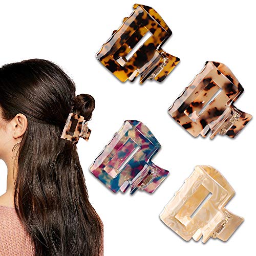 MagicSky 4PCS Hair Claw Clips, Acrylic Hair Banana Barrettes, Celluloid French Butterfly Jaw Clips, Tortoise Shell Grip Pin Teeth Clamp -Leopard print Stylish Hair Accessories for Women Girls Magicsky