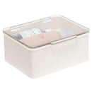 mDesign Plastic Cosmetic Storage Organizer Box Containers with Hinged Lid for Bedroom, Bathroom Vanity Shelf or Cabinet, Holds Masks, Palettes, Lotion, Astringents, or Nail Polish, 2 Pack, Cream/Clear mDesign