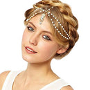 Aukmla White Indian Chain Hair Jewelry Boho Festival Egyptian Head Chain Pendant Headpiece Beads Gold bridal Hairstyle Pearls Christmas for Women and Girls Aukmla