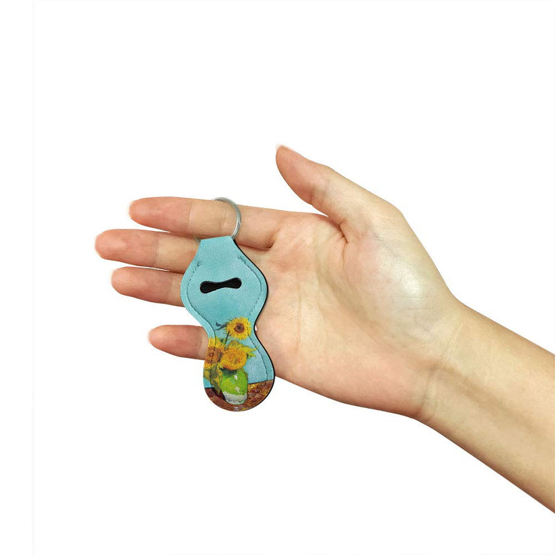 WIRESTER Chapstick Holder Keychain, Neoprene Lip Balm Holder Cover for Women, 3 Pack - Sunflowers Blue By Van Gogh + Almond Blossom Van Gogh + Irises Vincent Van Gogh WIRESTER
