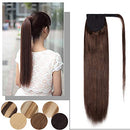 Remy Human Hair Ponytail Extension Clip in Ponytail Hair Extensions Wrap Around Pony Tails Hairpiece Long Straight Comb Binding One Piece for Women Girl 20 inch Medium Brown