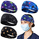 Headbands with Button for Mask, Wide Nurses Headbands Non Slip Elastic Ear Protection for Women Men Doctors Sweatband Head Wrap ABAMERICA