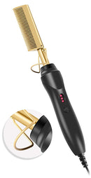 Hot Comb Hair Straightener Comb, Electric Heating Straighten Comb, Anti-Scald Pressing Heated Comb for Men, Wet and Dry Hair, Security Portable Curling Iron Comb for Women (Hot Comb-Brown) kjanqo