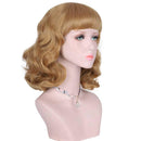 DIFEI Rockabilly Vintage Wig Audrey Hepbum Short Bang Wig Long Finger Wavy Wigs for Women (Dark Golden) DIFEI