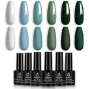 Beetles Blue Green Gel Nail Polish Set - 6 Colors Misty Gray Dark Green Gel Polish Kit Baby Blue Nail Gel Polish Soak Off LED Nail Lamp Gel Nail Kit DIY Home St. Patrick's Day Manicure Gifts Box beetles Gel Polish