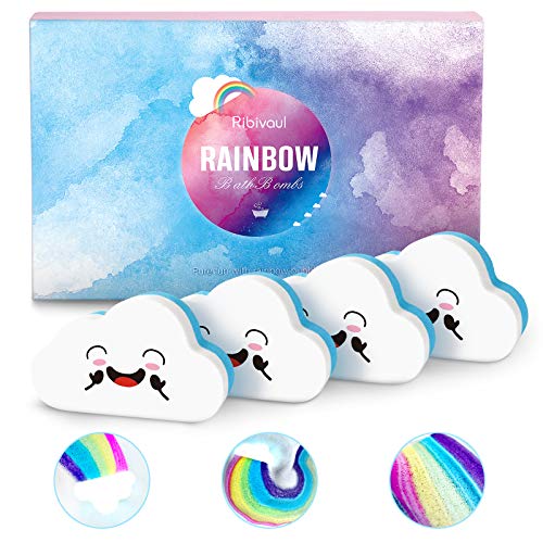 Rainbow Bath Bombs Valentine's Day Gift Set, Ribivaul Handmade Bath Bombs with Natural Ingredients and Dreamy Rainbow Effect, Bubble Bath Bomb for Kids and Women at Holiday and Birthday Ribivaul