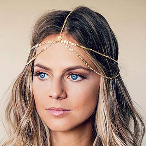 Yean Gold Head Chain Bohemian Hair Jewelry Headpiece Forehead Band Festival Hair Headband Accessories for Women and Girls (Gold) Yean