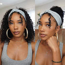 Borchan Headband Wig Scarf Human Hair Wigs None Lace Front Wigs Virgin Human Hair For Black Women Glueless Machine Made Deep Wave Headband Wig Natural Color 150% Density (14 Inch) Borchan