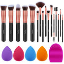 Syntus Makeup Brush Set 16 Makeup Brushes & 4 Blender Sponges & 1 Cleaning Pad Premium Synthetic Foundation Powder Kabuki Blush Concealer Eye Shadow Makeup Brush Kit, Champagne Gold Syntus
