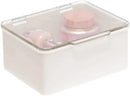 mDesign Plastic Stackable Bathroom Vanity Countertop Storage Cosmetic Organizer Box with Hinged Lid for Makeup, Beauty, Hair, Nail Supplies - 2 Pack - Cream/Clear mDesign Store