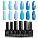 Beetles Gel Nail Polish Set- Summer Splish Splash Collection 6 Colors Bule Nail Gel Polish Kit Soak Off UV LED Lamp Gel Nail Kit Nail Art Manicure Salon DIY at Home beetles Gel Polish
