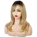FORCUTEU Ombre Synthetic Wigs With Bangs For Women Blonde Long Wavye Wig Black To Blonde High Density Wigs Mixed Blonde Brown Natural Heat Resistant Fiber Wigs FORCUTEU