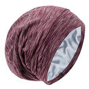 Satin Lined Hair Cover Sleep Cap - Adjustable Stay on No Fading Slouchy Skull Night Sleeping Beanie for Frizzy Natural Curly Hair Protection - Heather Burgundy GB Selected