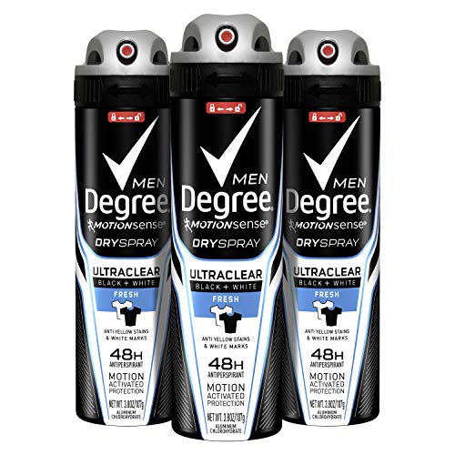 Degree Men Ultrclear Antiperspirant Spray Protects from Deodorant Stains Black + White Instantly Dry Spray Deodorant 3.8 oz 3 Count DEGREE