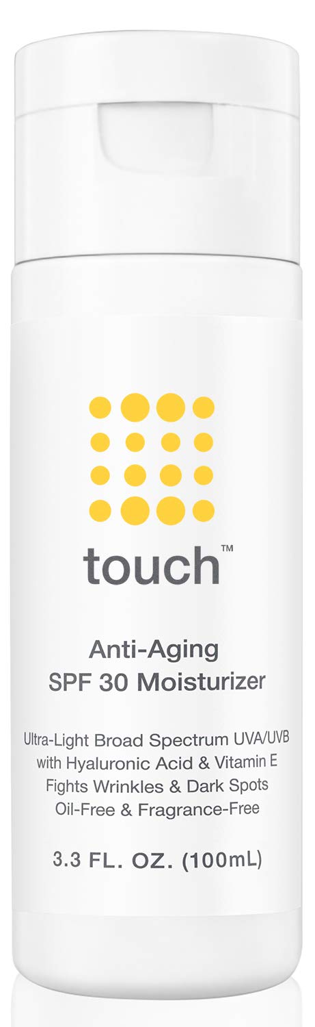 Anti-Aging SPF 30 Sunscreen Moisturizer Face Cream with Vitamin C, E, & Hyaluronic Acid - Broad Spectrum Stops Dark Spots & Hyperpigmentation – Face, Neck, or Body - Fragrance and Oil Free - 3.3 Oz TOUCH