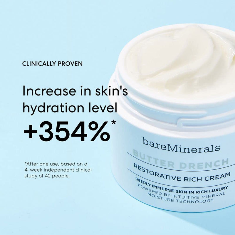 bareMinerals Butter Drench Restorative Rich Face Cream, Hydrating Face Lotion for Dry Skin, Boosts Moisture Retention, Soothes & Nourishes, Non-Comedogenic, Vegan Infinity Warehouse