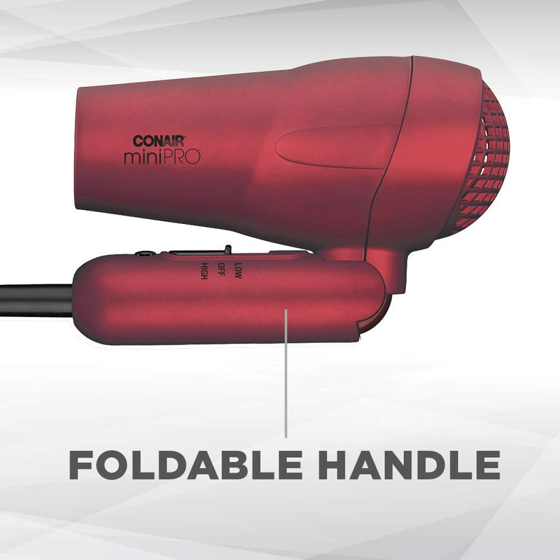 Conair miniPRO Tourmaline Ceramic Travel Hair Dryer with Folding Handle, Red Infinity Warehouse