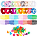 R HORSE 150 Pcs Velvet Hair Scrunchies Hair Snap Clips Set 20Pcs Velvet Hair Scrunchies 80Pcs Candy Color Snap Clips 50Pcs Mini Butterfly Claw Clips 90s Hair Barrettes Hair Accessories for Women Lady R HORSE