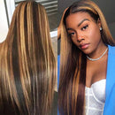 13x4 Blonde Lace Front Wigs Human Hair Pre Plucked Bleached Knots for Black Women Glueless Remy Brazilian HD Transparent Ombre Highlight Straight Lace Front Human Hair Wigs 150% Density(20 Inch, 4/27) TEMAN