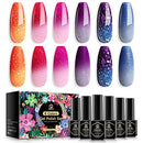 Color Changing Gel Nail Polish Set MEFA, Valentine's Day Gift Pink Blue Orange Purple Temperature Changing with Glitter 6 Colors Ombre Nail Art, Soak Off Long Lasting Manicure Starter Kit 5ml MEFA