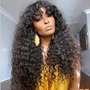 Water wave Human Hair Wigs with Bangs None Lace Front Wigs Human Hair for Black Women 150% Density Machine Made Brazilian Unprocessed Virgin Hair Wigs Natural Color (26 inch). Borchan