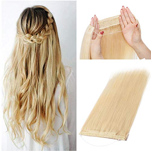Thick Hidden Invisible Crown Flip on in Human Hair Extension One Piece Secret Miracle Wire in Hairpieces No Clip No Tape in Remy Hair Translucent Fish Line Headband 110g 20''/20inch