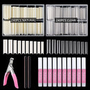 480PCS Extra Long C Curve Nail Tips and Glue, 2 Packs Natural and Clear Acrylic Nail Tips for Acrylic Nails Professional Set, 10 Sizes Artificial XXL Long Straight Square French False Nail Tips Deciniee