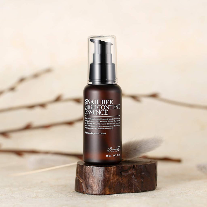 BENTON Snail Bee High Content Essence 60ml (2.02 fl. oz.) - Snail Secretion Filtrate & Bee Venom Contained Moisturizing Gel for Oily, Combination, Acne-Prone Skin, Dermatologically Tested BENTON