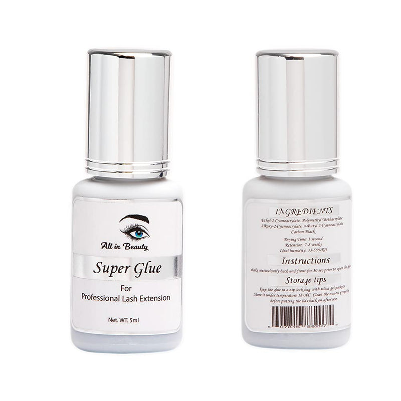 All in Beauty Eyelash Extension Super Glue, False Eyelash Adhesive, Lash Extension Supplies for Professionals Eyelashes Artists, Powerful Bonding Adhesive, 1 Second Drying time (5ml) All in beauty