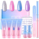 Makartt Jelly Glitter Poly Nail Gel Kit, Pastel Translucent Nail Extension Gel BuilderNail Gels Pink Blue Purple Pastel Gel Colors Nail Enhancement Set for Beginner Nail Technician Makartt