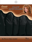 Annie- Pillow Rollers - Black - Large - (10) Count - Satin - No Pins or Clips Needed Annie