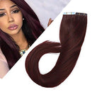 Burgundy Tape in Hair Extensions Human Hair Tape on Remy Hair Highlighted 14inch Long Straight Wine Red Seamless Skin Weft Invisible Double Sided for Women 14inch=80g 40 Pieces