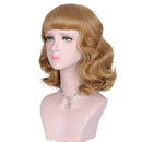 DIFEI Rockabilly Vintage Wig Audrey Hepbum Short Bang Wig Long Finger Wavy Wigs for Women (Dark Golden) DIFEI
