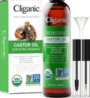 Cliganic USDA Organic Castor Oil, 100% Pure (8oz with Eyelash Kit) - For Eyelashes, Eyebrows, Hair & Skin | Natural Cold Pressed Unrefined Hexane-Free | DIY Carrier Oil | Cliganic 90 Days Warranty Cliganic