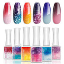 Modelones Gel Nail Polish Set - 6 Colors 10ml Limited Edition Temperature Color Changing Gel Polish Nail Kit Glitter Pink Ombre Holiday Celebration Gel Polish Soak Off Nail Art Manicure DIY Salon Gift modelones
