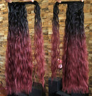 20" 22" 24" Long One Piece Straight Curly Wavy Clip in Wrap around Ombre Ponytail Hairpieces (24" Curly-Black/plum red(120g)) DevaLook Hair Extension