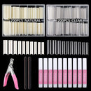 480PCS Extra Long C Curve Nail Tips and Glue, 2 Packs Natural and Clear Acrylic Nail Tips for Acrylic Nails Professional Set, 10 Sizes Artificial XXL Long Straight Square French False Nail Tips Deciniee