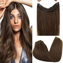 GOO GOO Hair Extensions Human Hair Extensions Chocolate Brown Remy Hair Extensions Real Natural Hair Extensions Straight 20 Inch 100g Wire Hair Extensions with Transparent Line GOO GOO